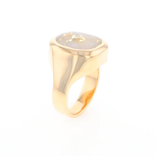 Gold Quartz Ring, Rectangle Inlaid Center