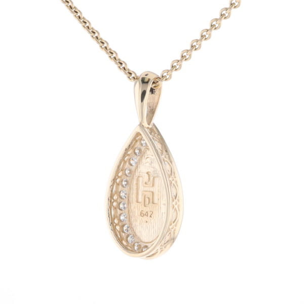 Gold Quartz Pendant Tear Drop Inlaid .42ctw Diamond Halo Design