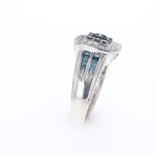 Square Blue & White Diamond Ring