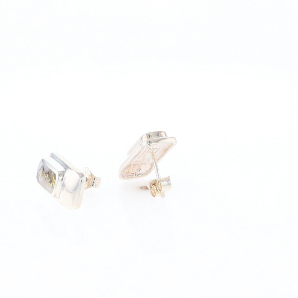 Gold Quartz Inlaid Rectangle Stud Earrings - G3