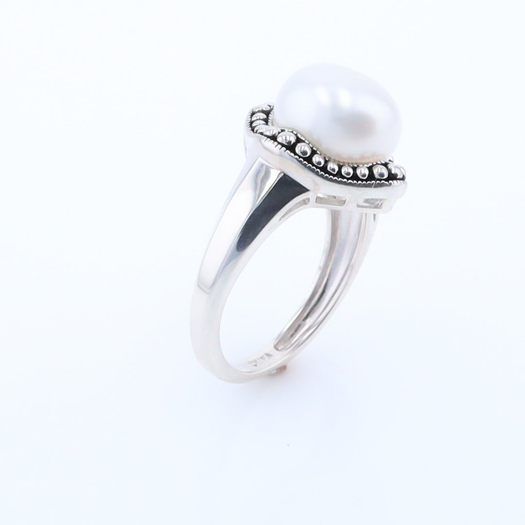 Pearl with Milgrain Halo Ring