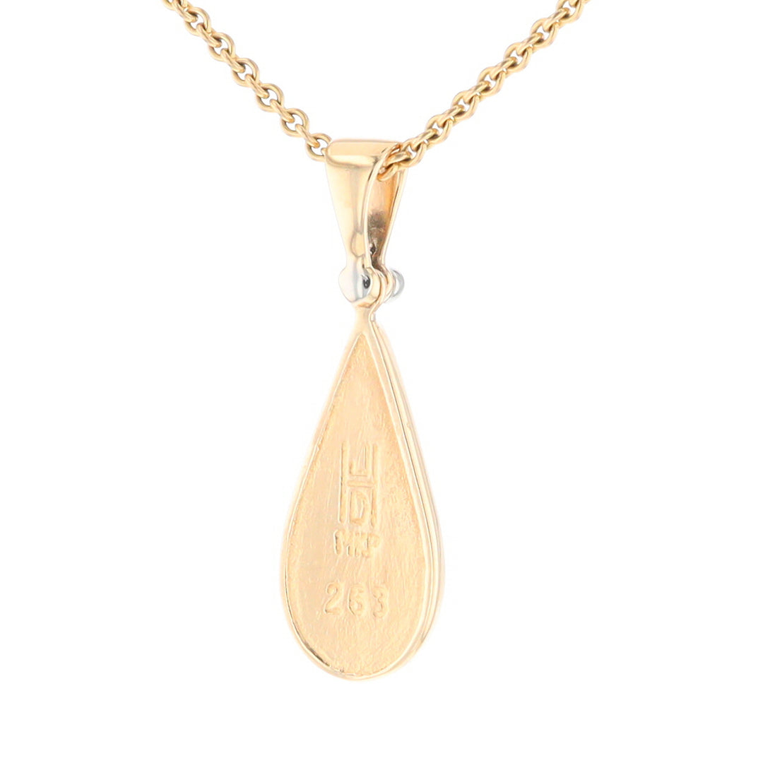 Gold Quartz Necklace Tear Drop Inlaid Pendant with .02ct Diamond