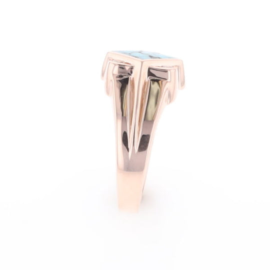 Natural Turquoise ring diamond shape inlaid design with .16ctw round diamonds