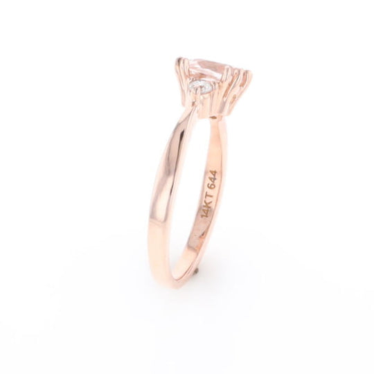 Morganite 1ct Cushion Cut  and Diamond Three Stone Engagement Ring