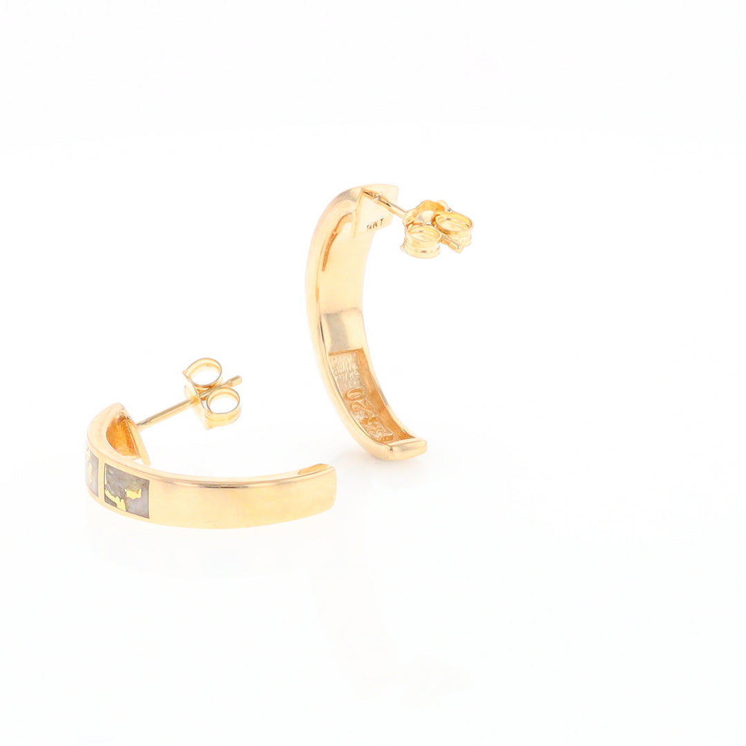 Gold Quartz Hoop Earrings 3 Section Inlaid Design