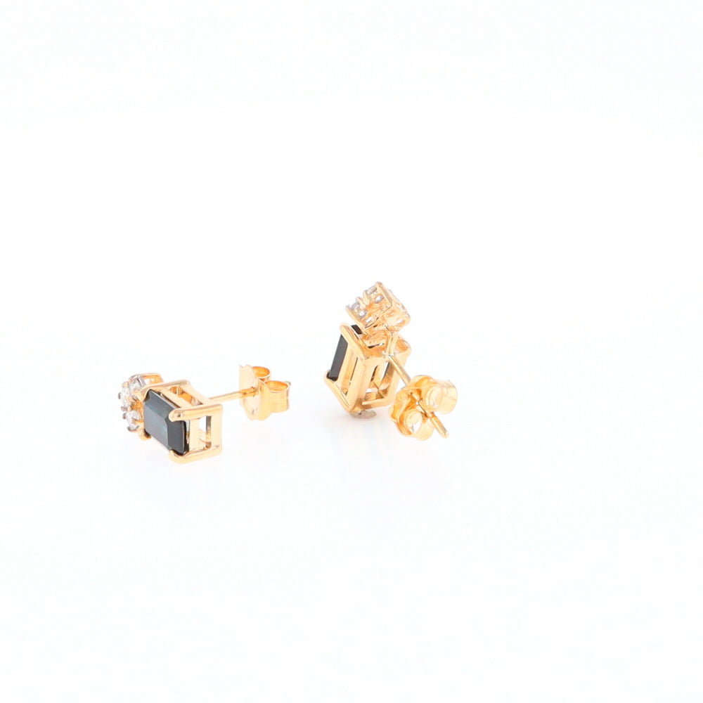 Rectangle Blue Sapphire Stud Earrings