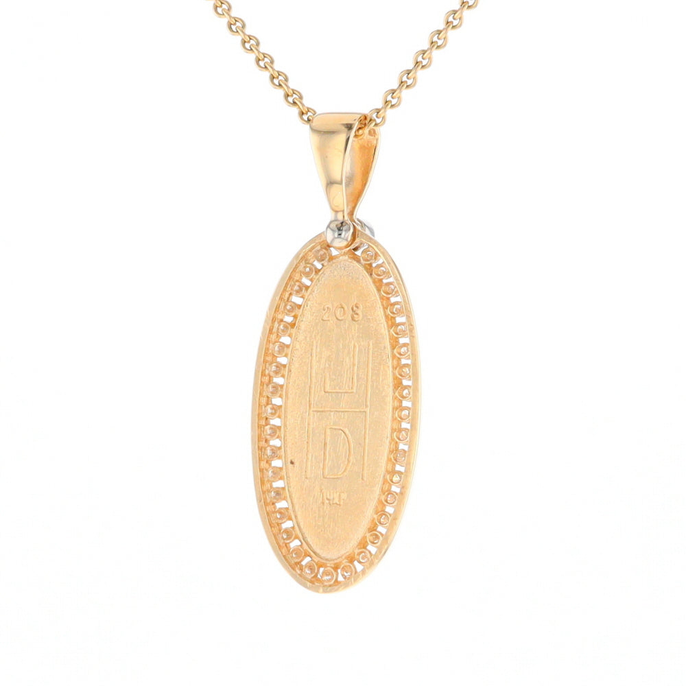 Gold Quartz Necklace .54ctw Halo Diamond Oval Inlaid Pendant