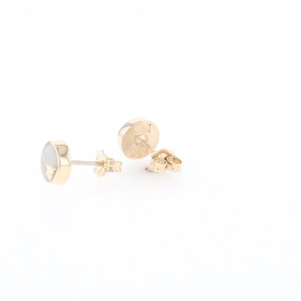 Gold Quartz Earrings Round Inlaid Studs