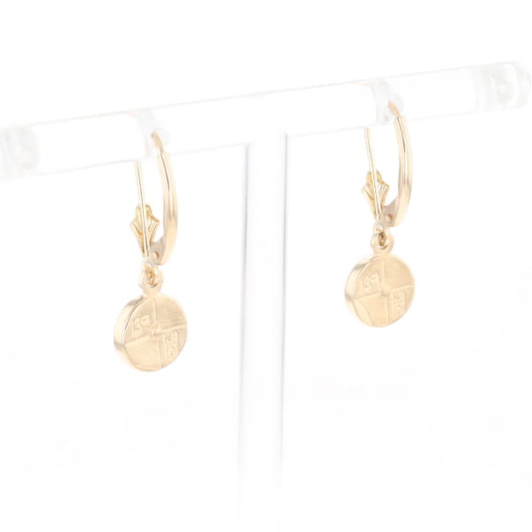 Gold Quartz Earrings Round Inlaid Design Lever Backs