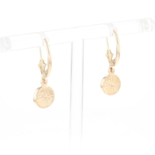 Gold Quartz Earrings Round Inlaid Design Lever Backs
