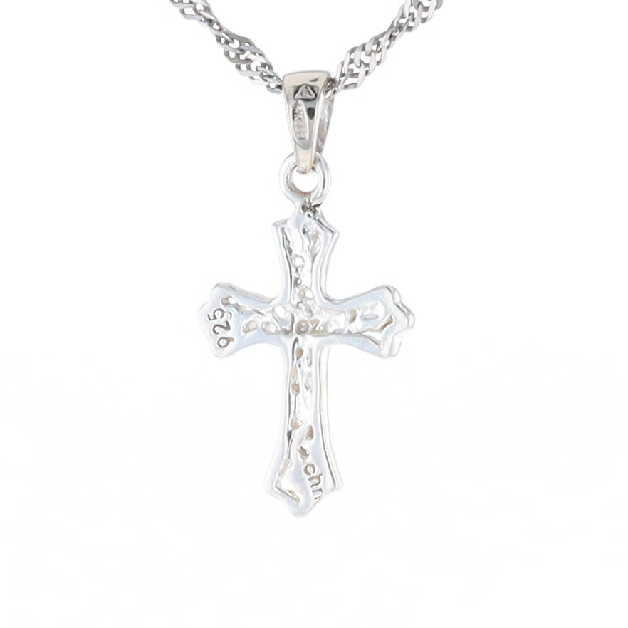 Sterling Silver Flower Cross Pendant