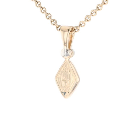 Gold Quartz Necklace Diamond Shape Inlaid Pendant with .02ct Diamond