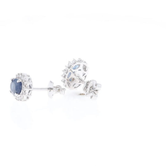 Oval Blue Sapphire Earrings With Halo
