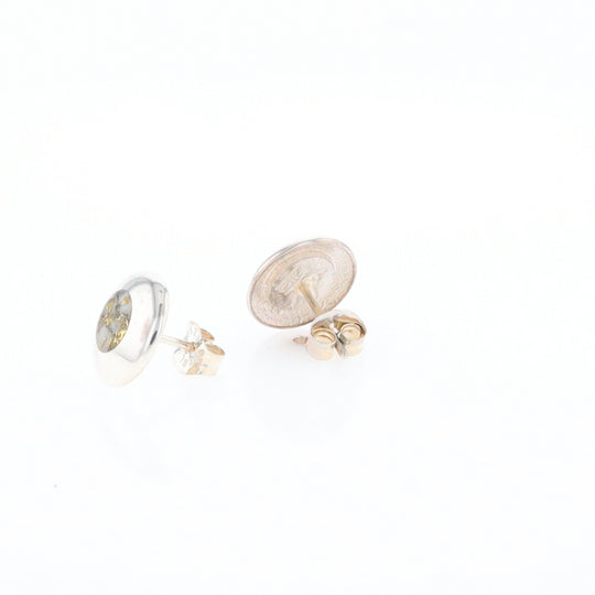 Sterling Silver Gold Quartz Inlaid Circle Stud Earrings - G3