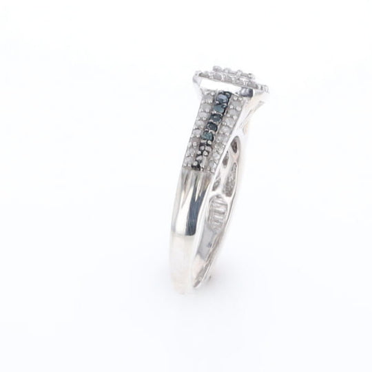 Blue & White Diamond Rectangle Cluster Ring