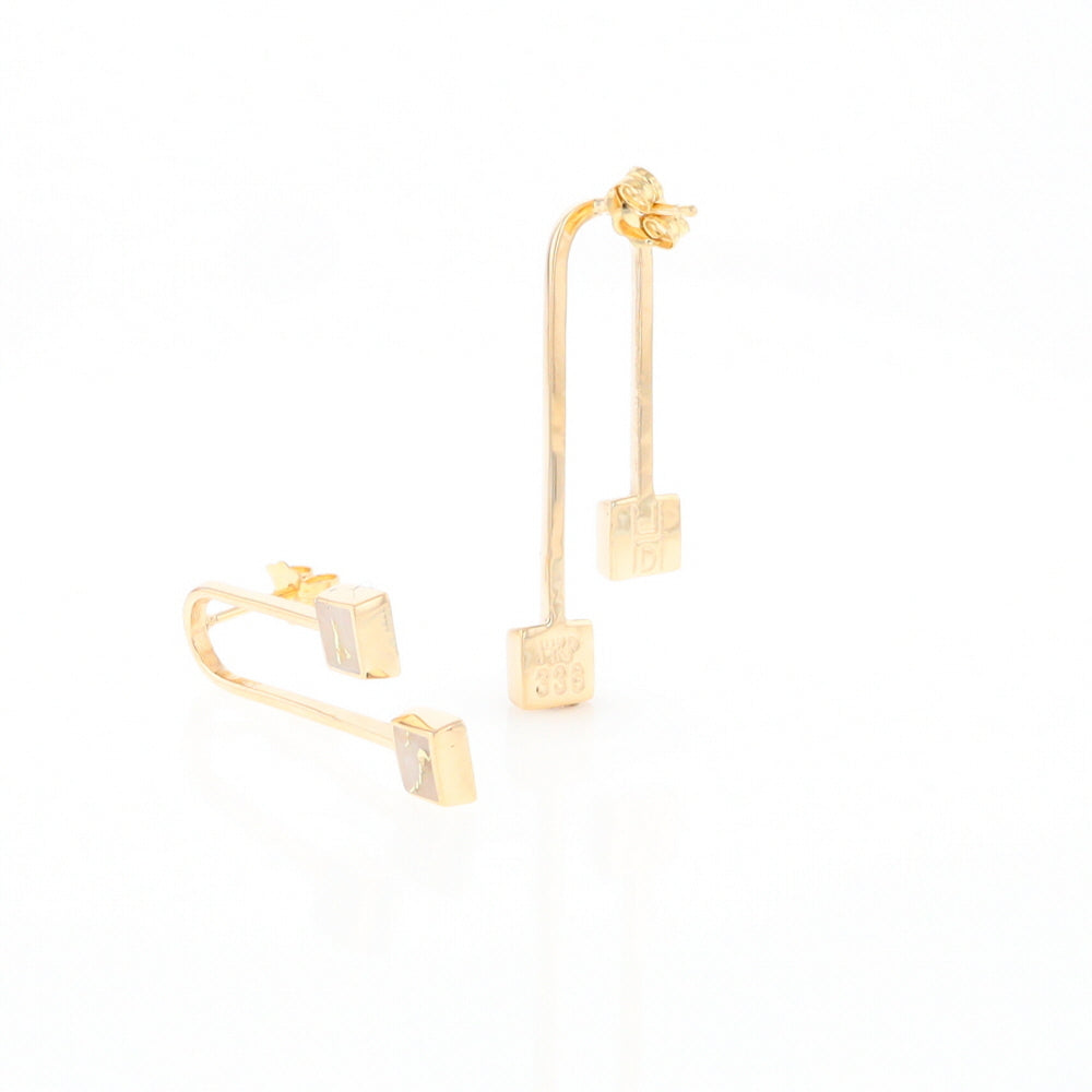 Gold Quartz Double Square Curved Bar Earrings - G2