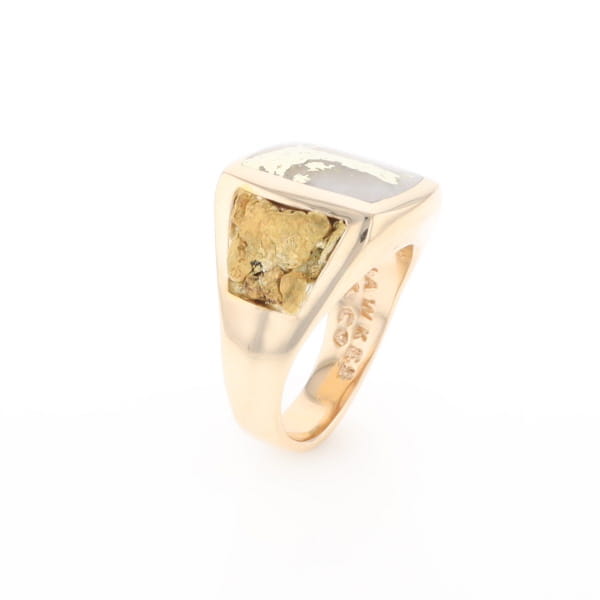 Gold Quartz Ring Double Side Natural Nuggets Rectangle Inlaid Center G1