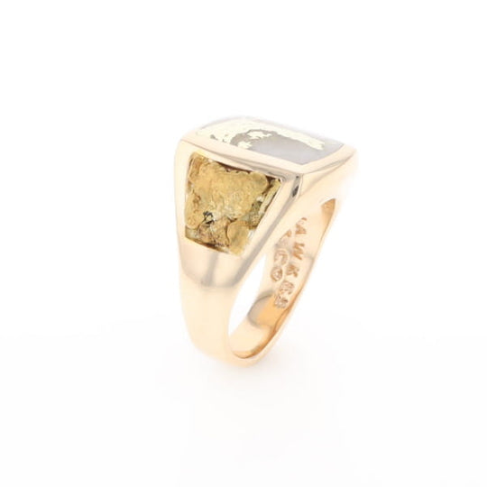 Gold Quartz Ring Double Side Natural Nuggets Rectangle Inlaid Center G1