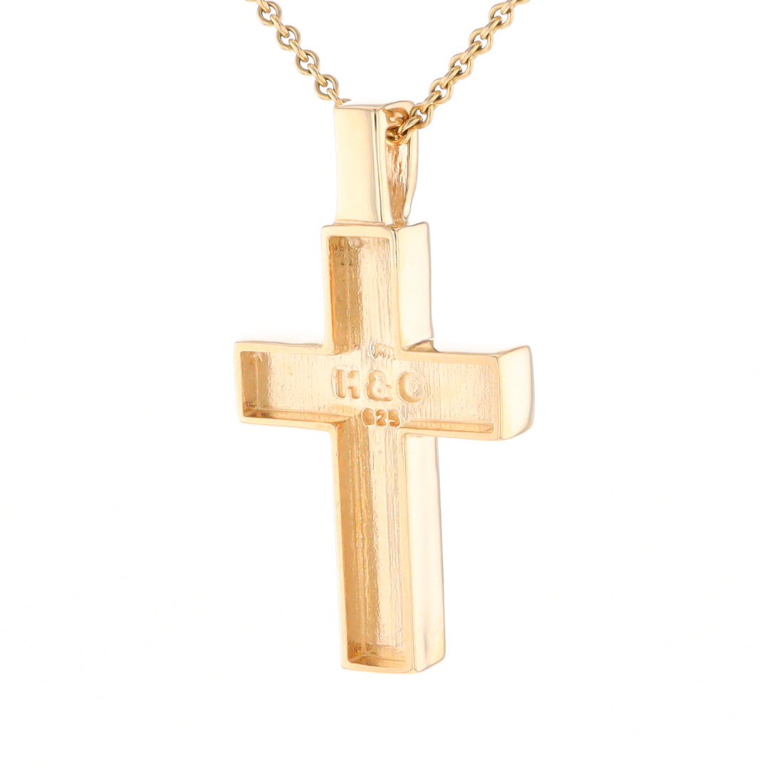 Gold Quartz Pendant Cross Design 3 Section Inlaid Pendant