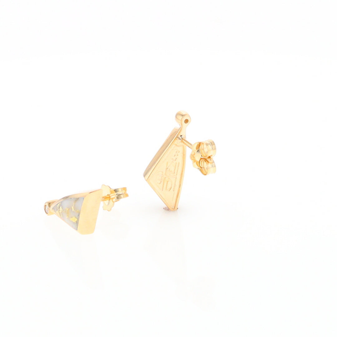 Gold Quartz Earrings Triangle Shape Inlaid with .04ct Round Diamonds - G2