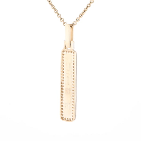 Gold Quartz Necklace, Rectangle Inlaid, .27ctw Diamond Halo Pendant