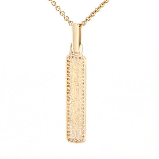 Gold Quartz Necklace, Rectangle Inlaid, .27ctw Diamond Halo Pendant