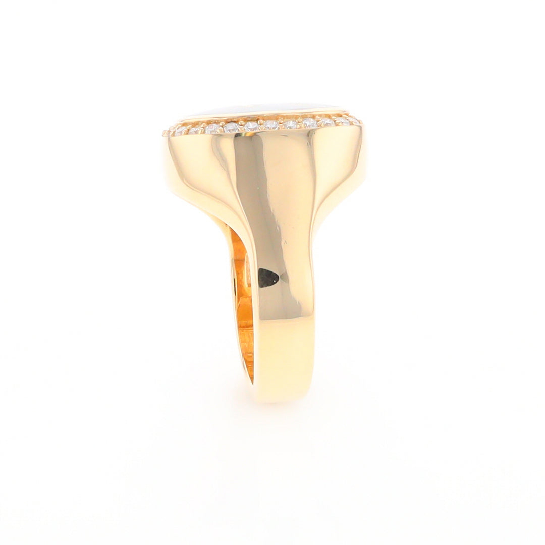 Gold Quartz Cushion Inlaid Men's Ring with Diamond Halo