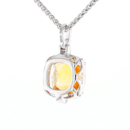 Checkered Citrine Diamond Halo Pendant