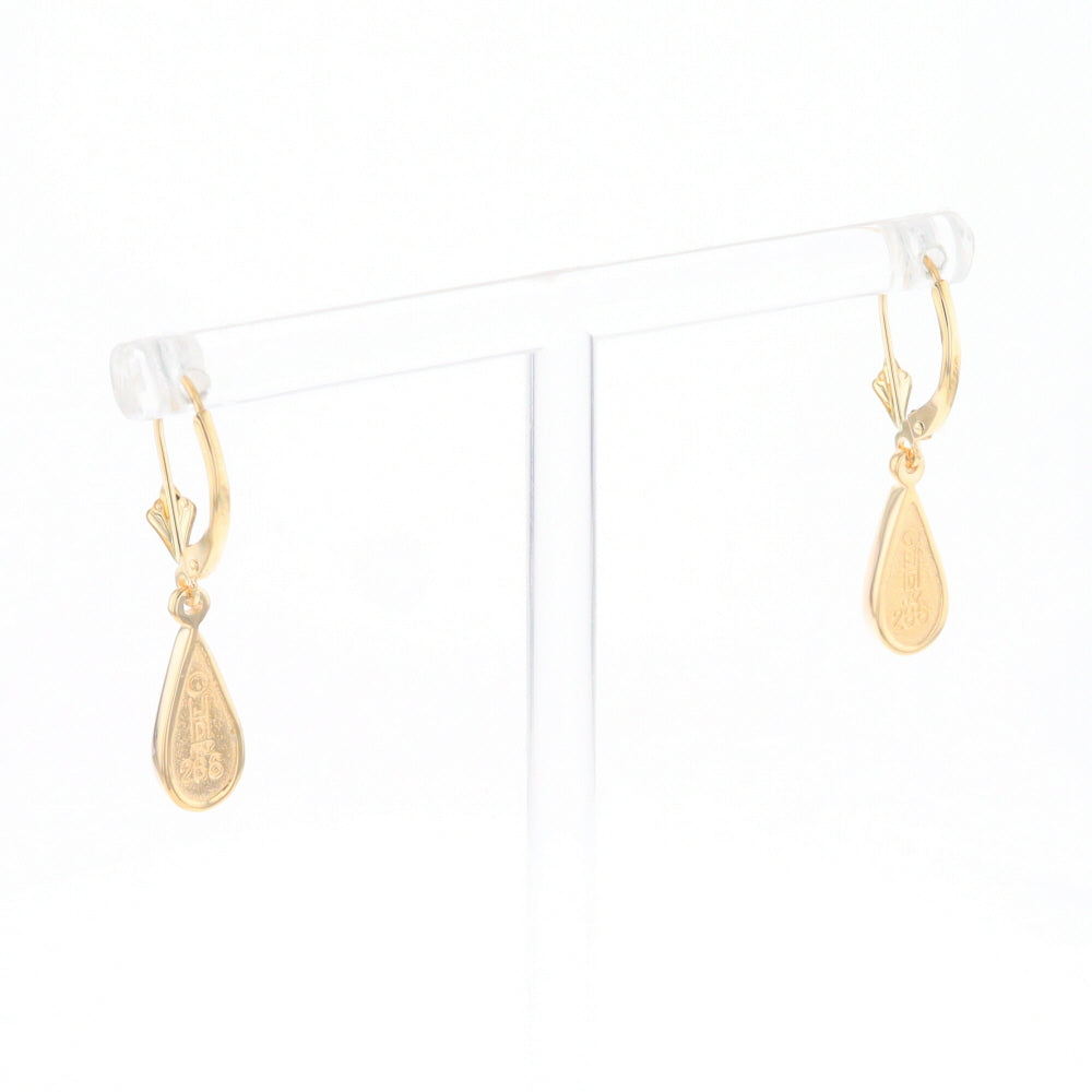 Gold Quartz Earrings Tear Drop Inlaid Lever Backs