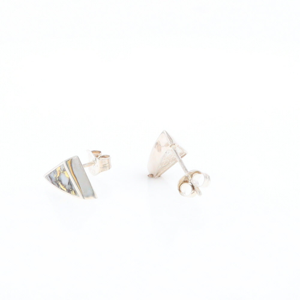 Sterling Silver Gold Quartz Inlaid Triangle Stud Earrings - G3