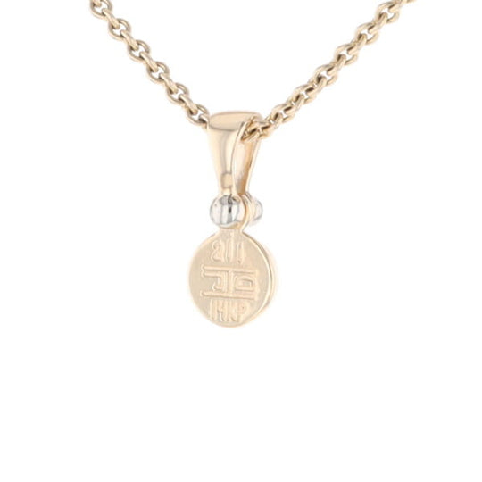 Gold Quartz Necklace Round Inlaid Pendant with .02ct Diamond
