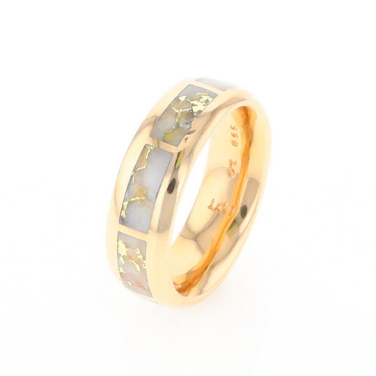 Gold Quartz Ring 8 Rectangle Section Inlaid Eternity Band