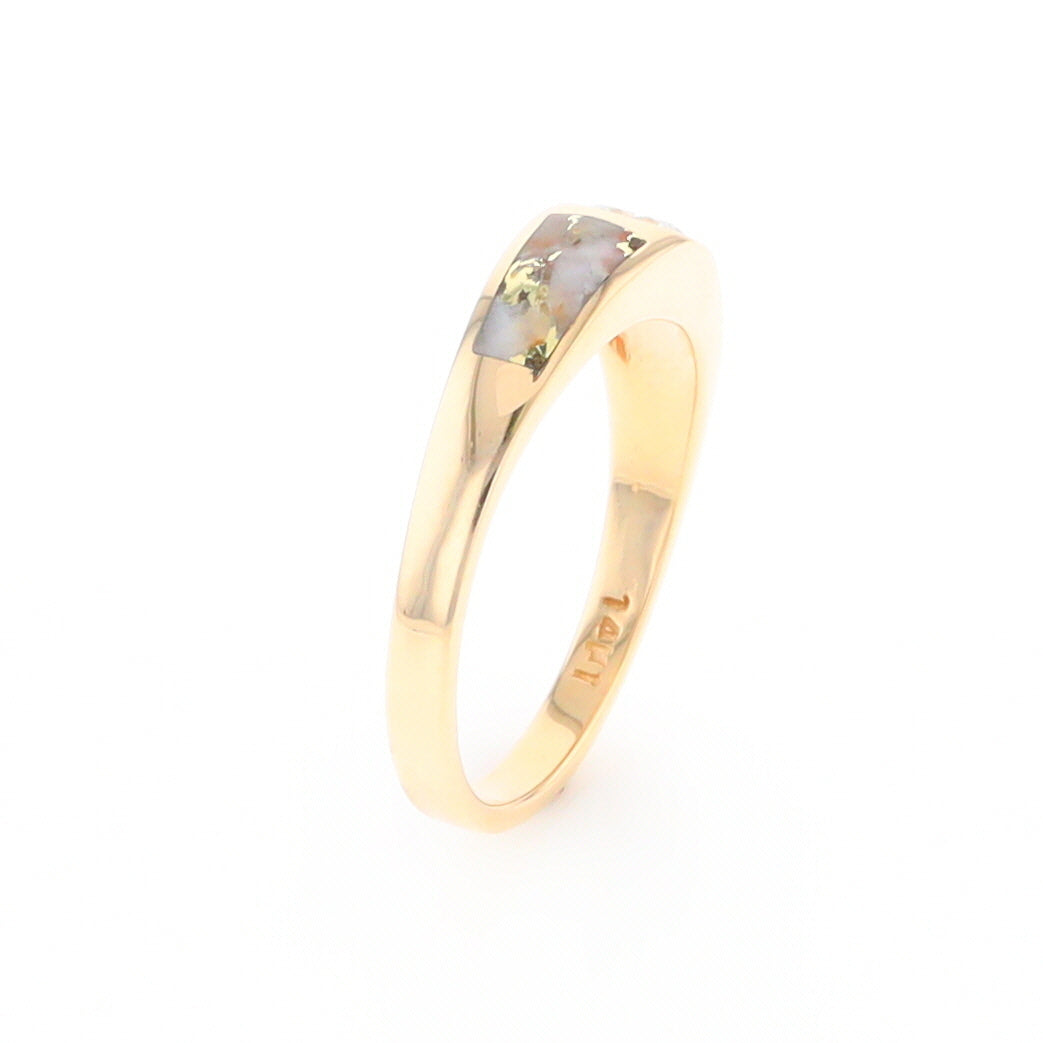 Gold Quartz Ring Double Sided Inlaid with a .61ct Round Diamond