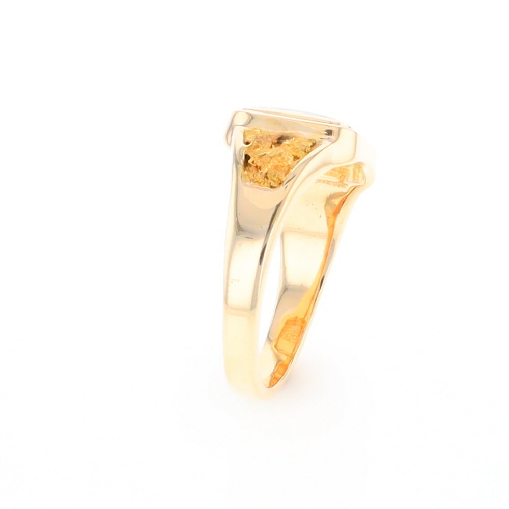 Gold Quartz Ring Square Inlaid Center Design with Natural Nugget Sides