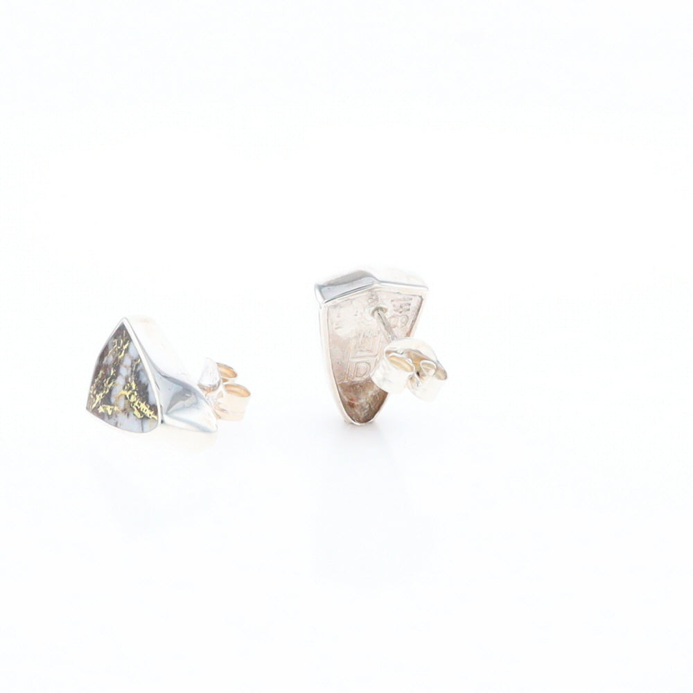 Sterling Silver Gold Quartz Inlaid Shield Stud Earrings - G3