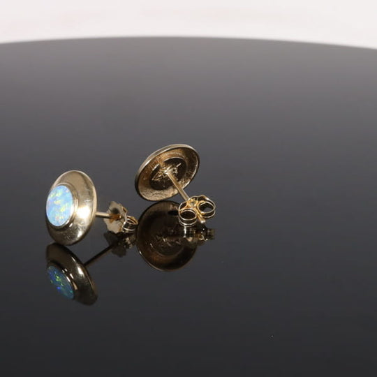 Opal Earrings Round Inlaid Design Studs