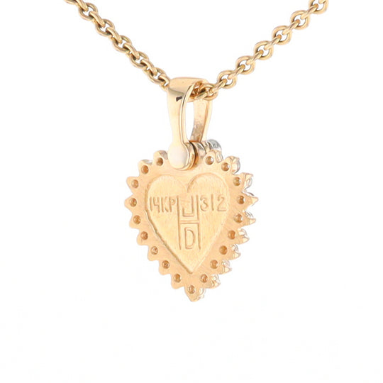 G2 Gold Quartz Pendant Heart Inlaid .21ctw Diamond Halo Design Pendant