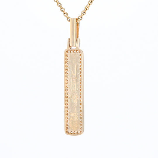 Gold Quartz Necklace, Rectangle Inlaid, .27ctw Diamond Halo Pendant