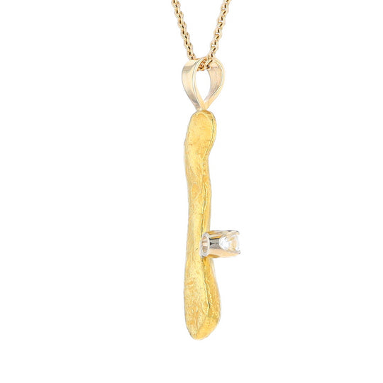 20K Natural Nugget Pendant with Diamond Accent