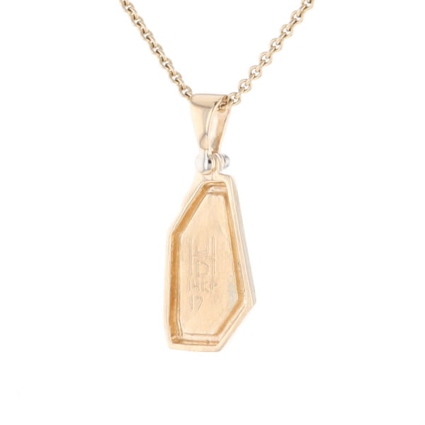 Gold Quartz Necklace .02ct Diamond Geometric Inlaid Design Pendant