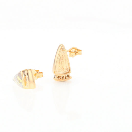 G1 Gold Quartz Earrings Triangle Shape Inlaid Design with .12ctw Diamonds