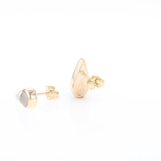 Gold Quartz Earrings Tear Drop Inlaid Studs