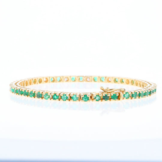 14Kt Yellow Gold Emeralds & Diamond Accent Tennis Bracelet