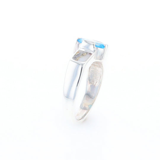 Sterling Silver Gold Quartz Inlaid Oval Blue Topaz Ring - G3