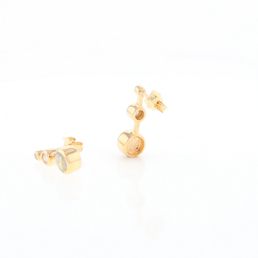 Gold Quartz Round Inlay with Diamond Accents Stud Earrings G2