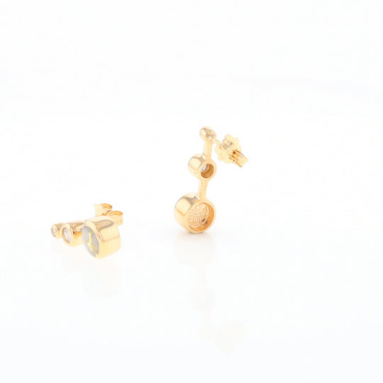 Gold Quartz Round Inlay with Diamond Accents Stud Earrings G2