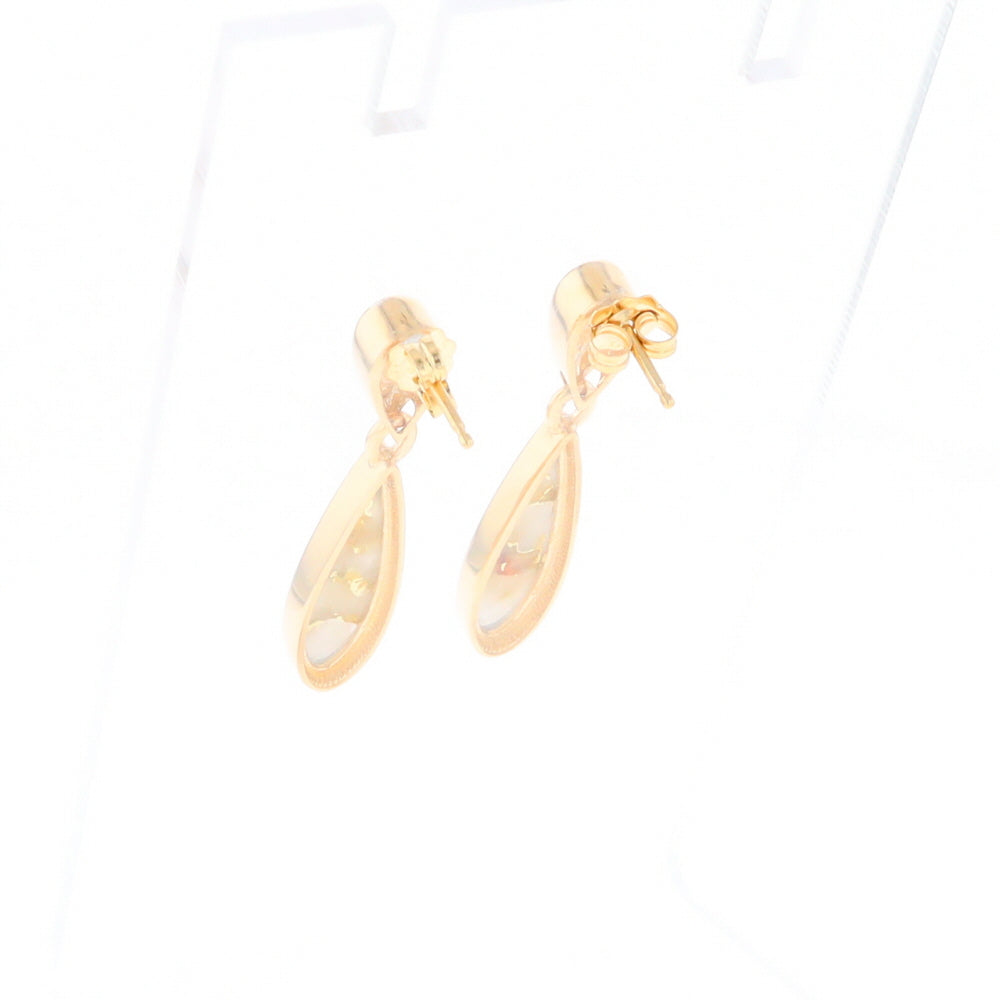 Gold Quartz Earrings Tear Drop Inlaid Design