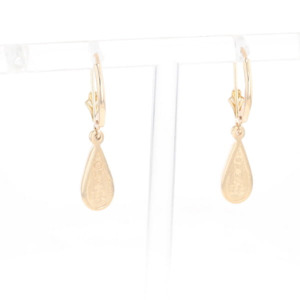 Gold Quartz Earrings Tear Drop Inlaid Lever Backs - G2