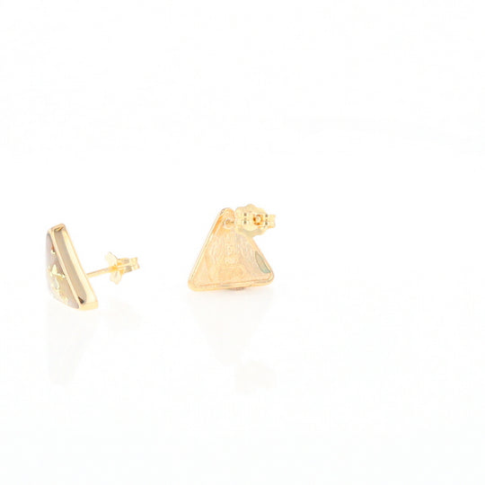 Gold Quartz Earrings Triangle Inlaid Studs - G2