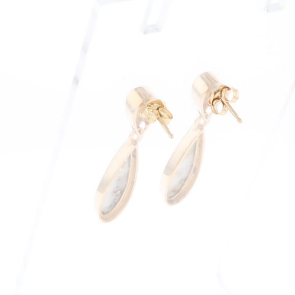Gold Quartz Earrings Tear Drop Inlaid Design